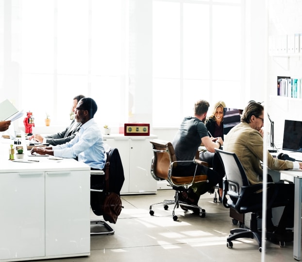 A group of people working in an office