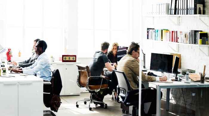 A group of people working in an office